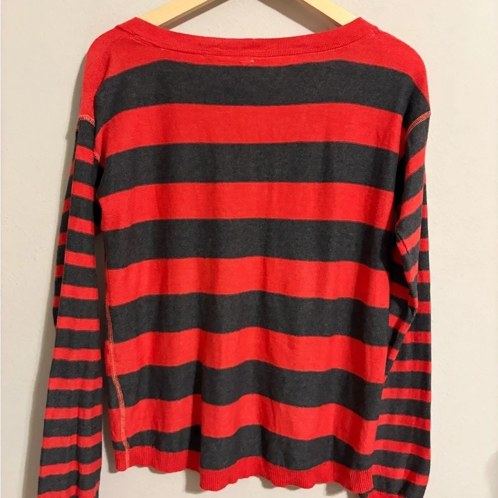 Aeropostale Red Gray Striped V-Neck Pullove Sweater Y2K Preppy Classic Medium